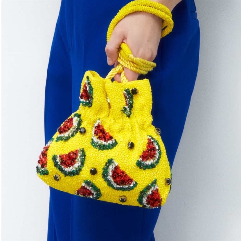 Zara Beaded Pattern Bucket Bag